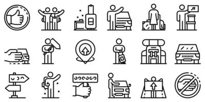Hitchhiking icons set, outline style vector