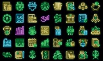 Revenue icons set outline vector. Economy bank vector neon