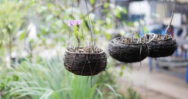 hangende mand met bloemen. video