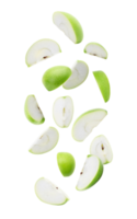 Falling sliced green apples cutout, Png file