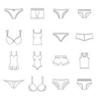 Underwear items icons set, outline style vector