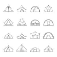 Tent forms icons set, outline style vector