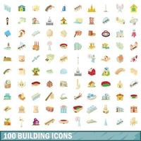 100 building icons set, cartoon style vector