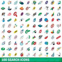 100 search icons set, isometric 3d style vector