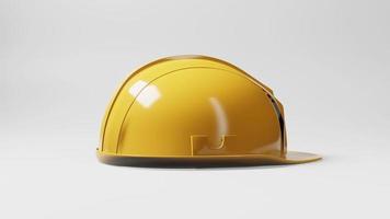 Seamless looping yellow hardhat construction helmet motion rotating 360 degrees angle on white background. Business and industrial safety concept. Full HD footage video motion graphic