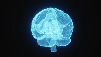 Imagen de rayos X brillante en bucle sin fisuras del movimiento del cerebro humano girando un ángulo de 360 grados en una estructura alámbrica azul sobre un fondo negro aislado. ciencia y concepto médico. gráfico de movimiento de video de metraje full hd