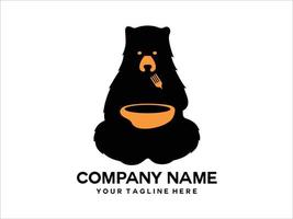 black unique bear eating vector logo
