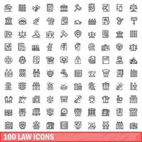 100 law icons set, outline style vector