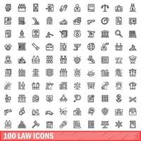 100 law icons set, outline style vector