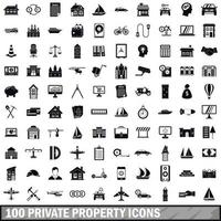 100 private property icons set, simple style vector