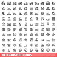 100 transport icons set, outline style vector