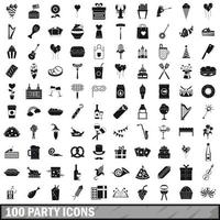 100 party icons set, simple style vector