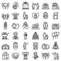 Family moments icons set, outline style vector