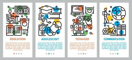 Adolescent banner set, outline style vector