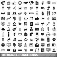 100 data exchange icons set, simple style vector