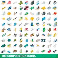 100 iconos corporativos establecidos, estilo 3d isométrico vector