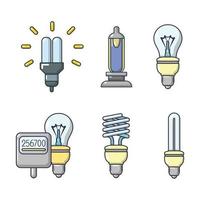 Bulb icon set, cartoon style vector