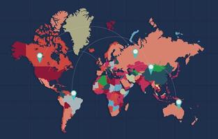 colorido mapa del mundo con fondo azul marino vector