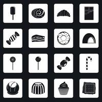 Sweets and candies icons set squares vector