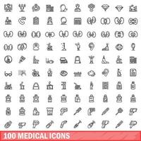 100 medical icons set, outline style vector