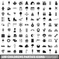 100 iconos de fiestas infantiles, estilo simple vector