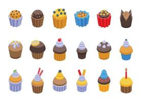 Muffin icons set, isometric style vector