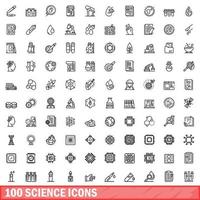 100 science icons set, outline style vector