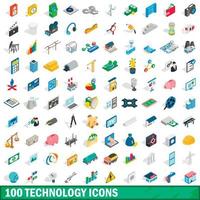 100 technology icons set, isometric 3d style vector