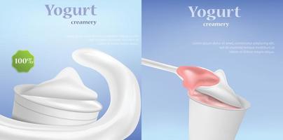 Yogurt box tasty banner set, realistic style vector