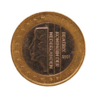 1 euromunt, europese unie, nederland over blauwe transparante p
