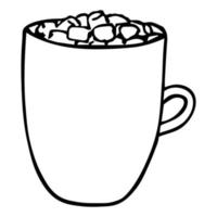 Cute cup of coffee or hot chocolate with marshmallow. Simple mug clipart. Cozy home doodle vector