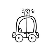 Police car vector silhouette. Simple transport illustration. Outline drawing for coloring page.