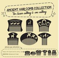 ancient hair comb collection for laser cutting vector