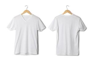 White T shirt mockup hanging isolated on white background with clipping path photo