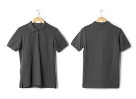 Realistic Grey polo shirt mockup hanging front and back view isolated on white background with clipping path photo