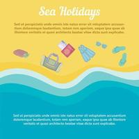 Sea rest concept beach items, cartoon style vector