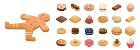 Cookies icon set, isometric style vector