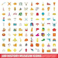 100 history museum icons set, cartoon style vector