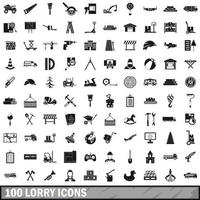 100 lorry icons set, simple style vector