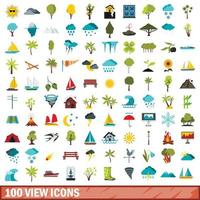 100 view icons set, flat style vector