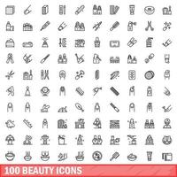 100 beauty icons set, outline style vector