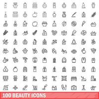 100 beauty icons set, outline style vector