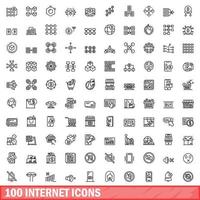 100 internet icons set, outline style vector