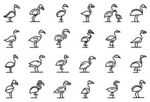 Flamingo icons set, outline style vector