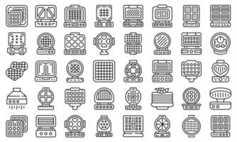 Waffle maker icons set outline vector. Baking pancake vector