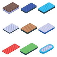 Inflatable mattress icons set, isometric style vector