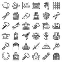 Blacksmith icons set, outline style vector