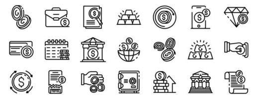 Bank metals icons set, outline style vector