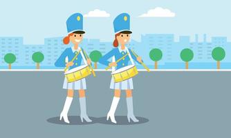 Drums girls parade banner, flat style vector