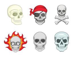 Skull icon set, cartoon style vector